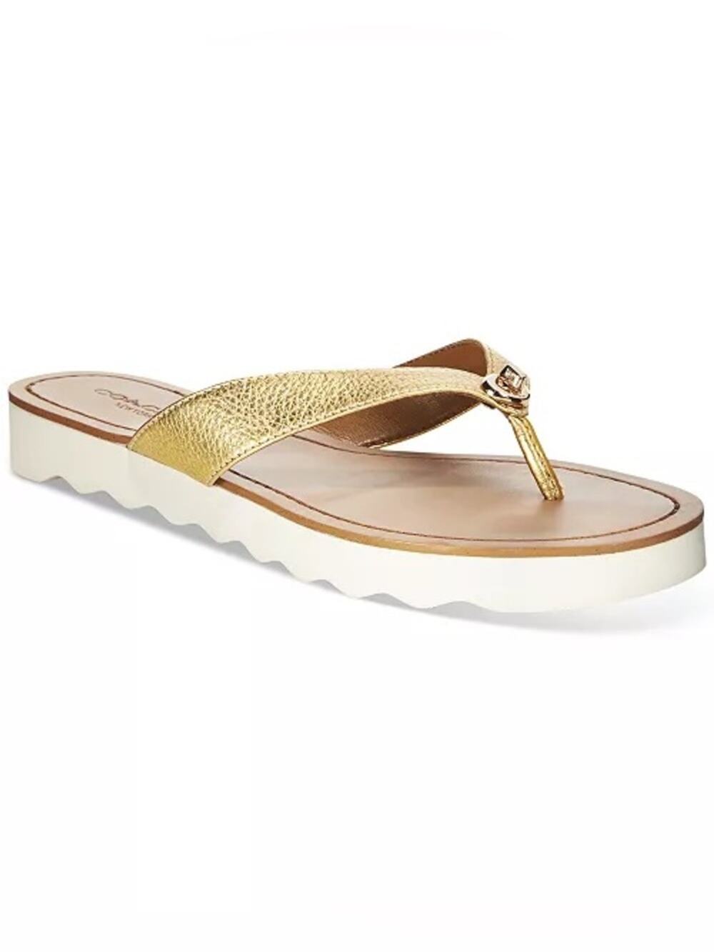 Coach Womens Shelly Leather Flip Flop Metallic Gold Tumble Size 11B